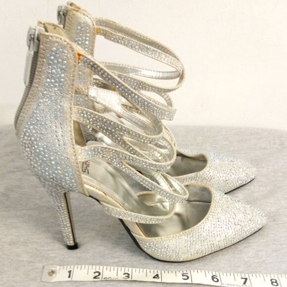 Shiekh Women's Annabelle Silver Shiny Bling Rhinestones Stiletto Heel Size 5.5 - Picture 7 of 11